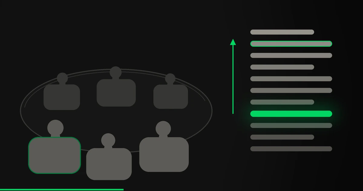 Six silhouettes anonymes autour d'une table de comité et un ordre du jour dont un point remonte en haut de pile, palette noir, vert acide et crème Afervescence.